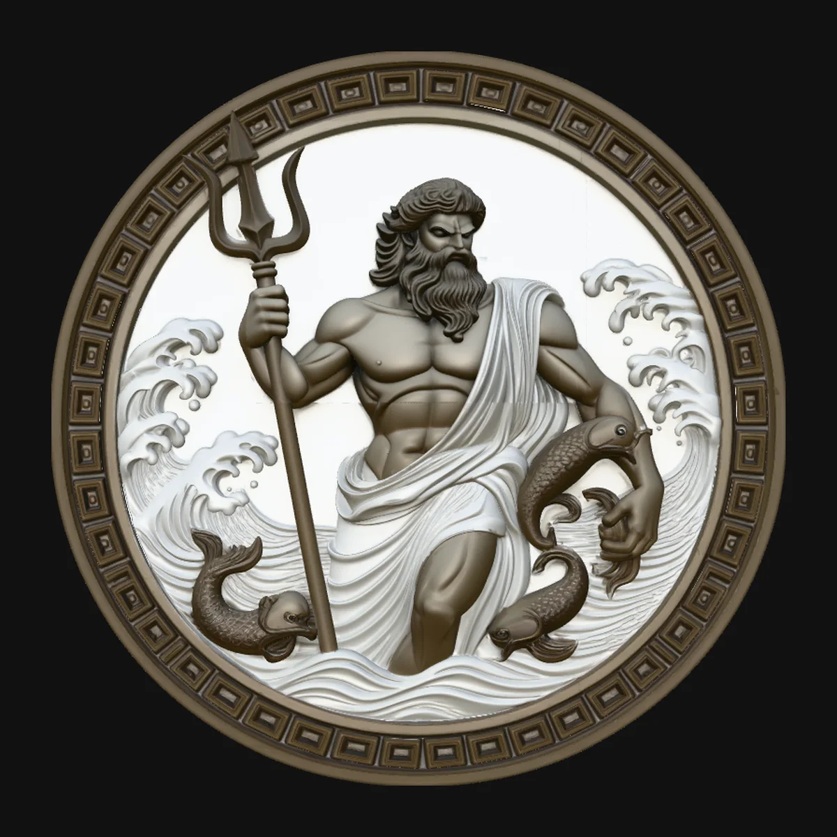 Poseidon Relief Medallion Pendant Design 7