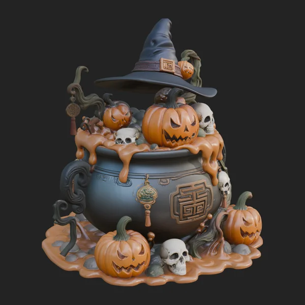 Pumpkin Cauldron Statue Design 1