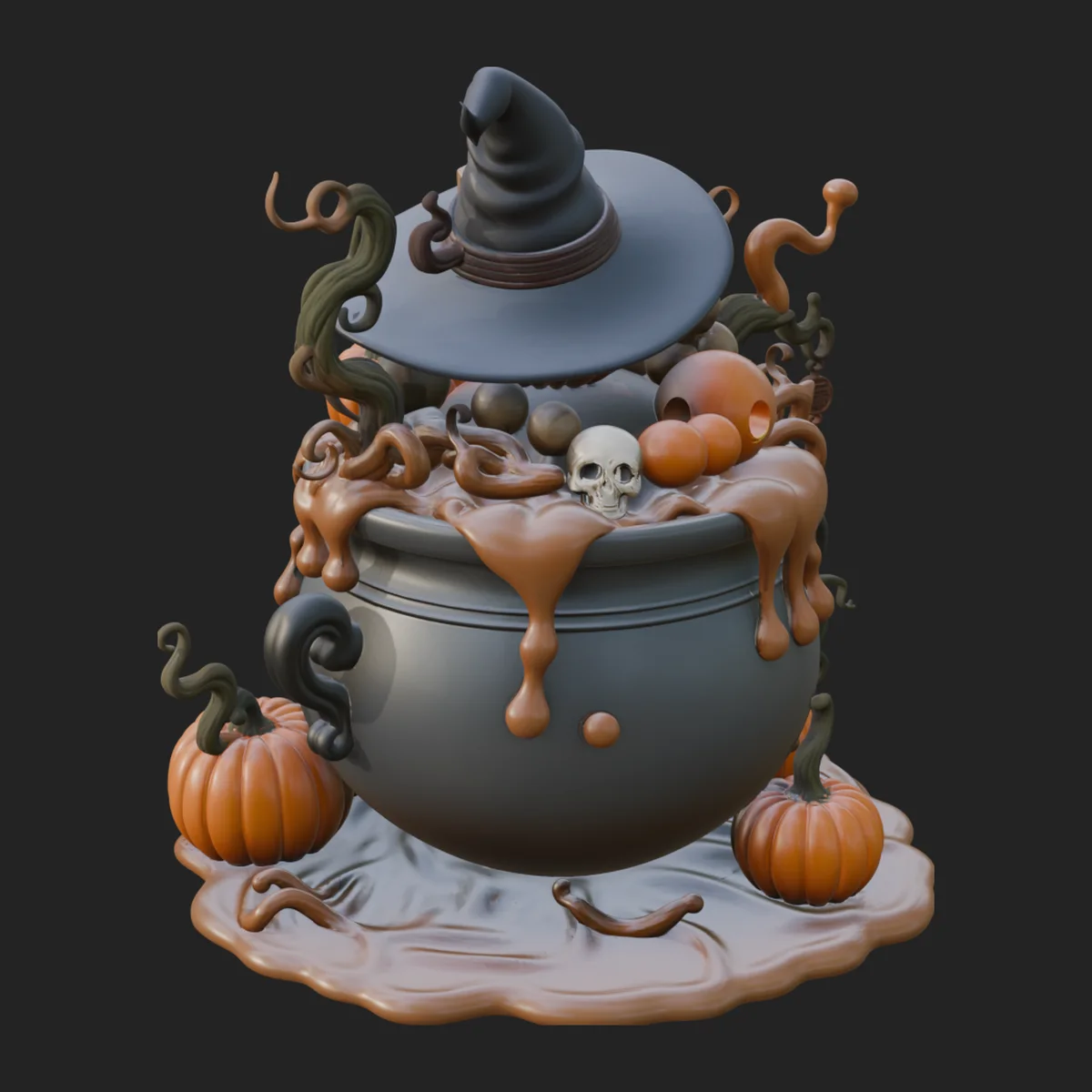 Pumpkin Cauldron Statue Design 2