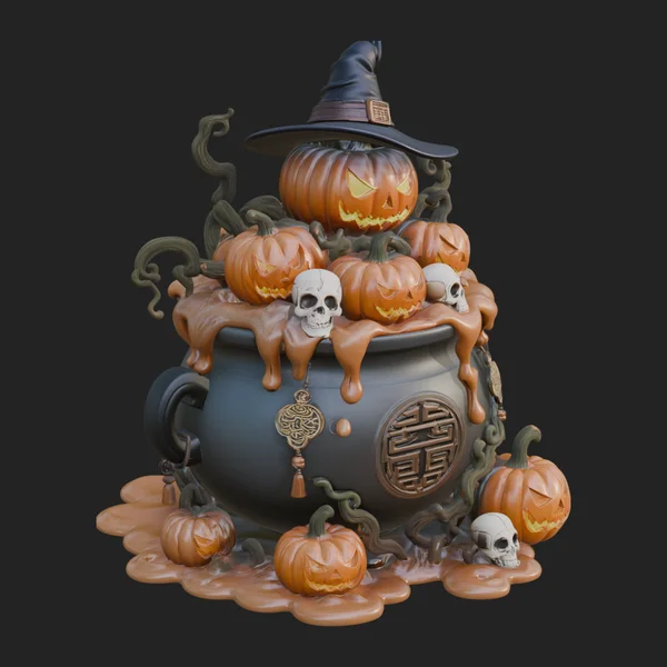 Pumpkin Cauldron Statue Design 3