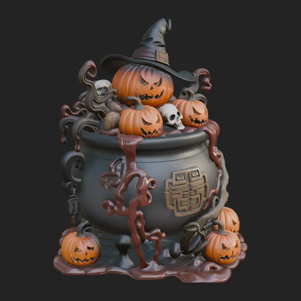 Pumpkin Cauldron Statue Design 4