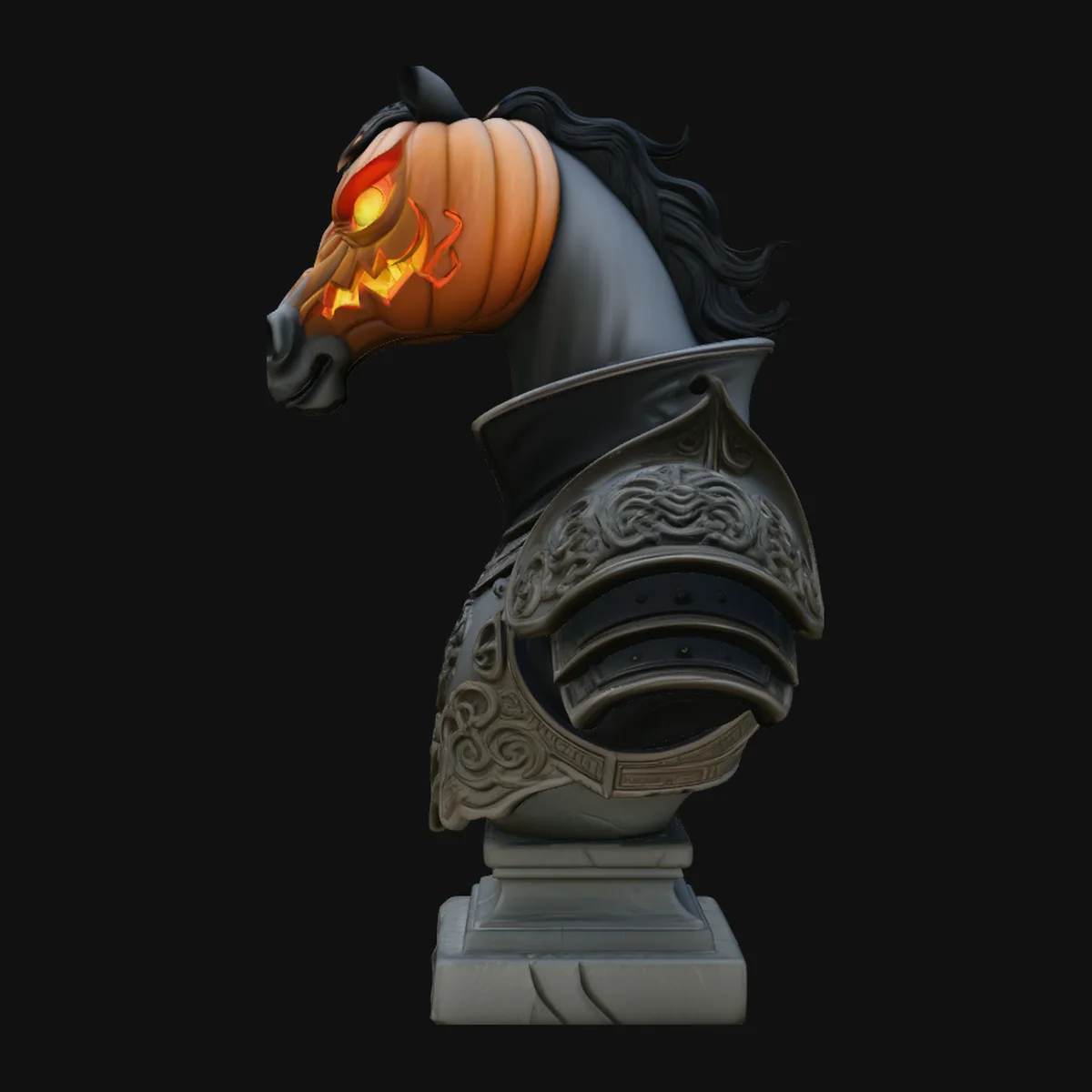 Pumpkin Head Horse Bust Statue Design 1