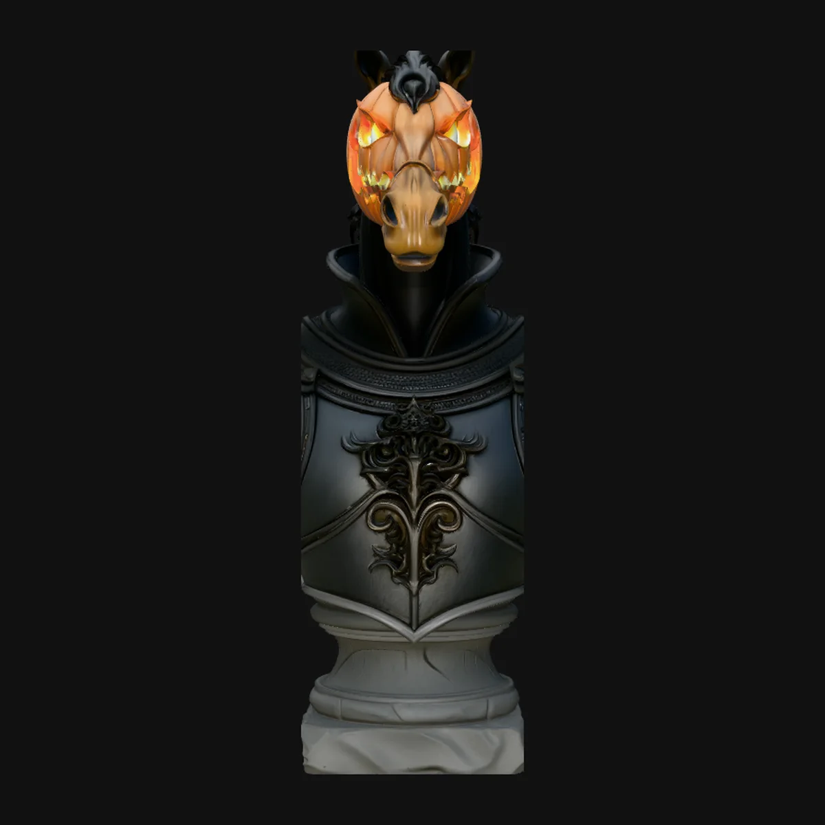 Pumpkin Head Horse Bust Statue Design 2
