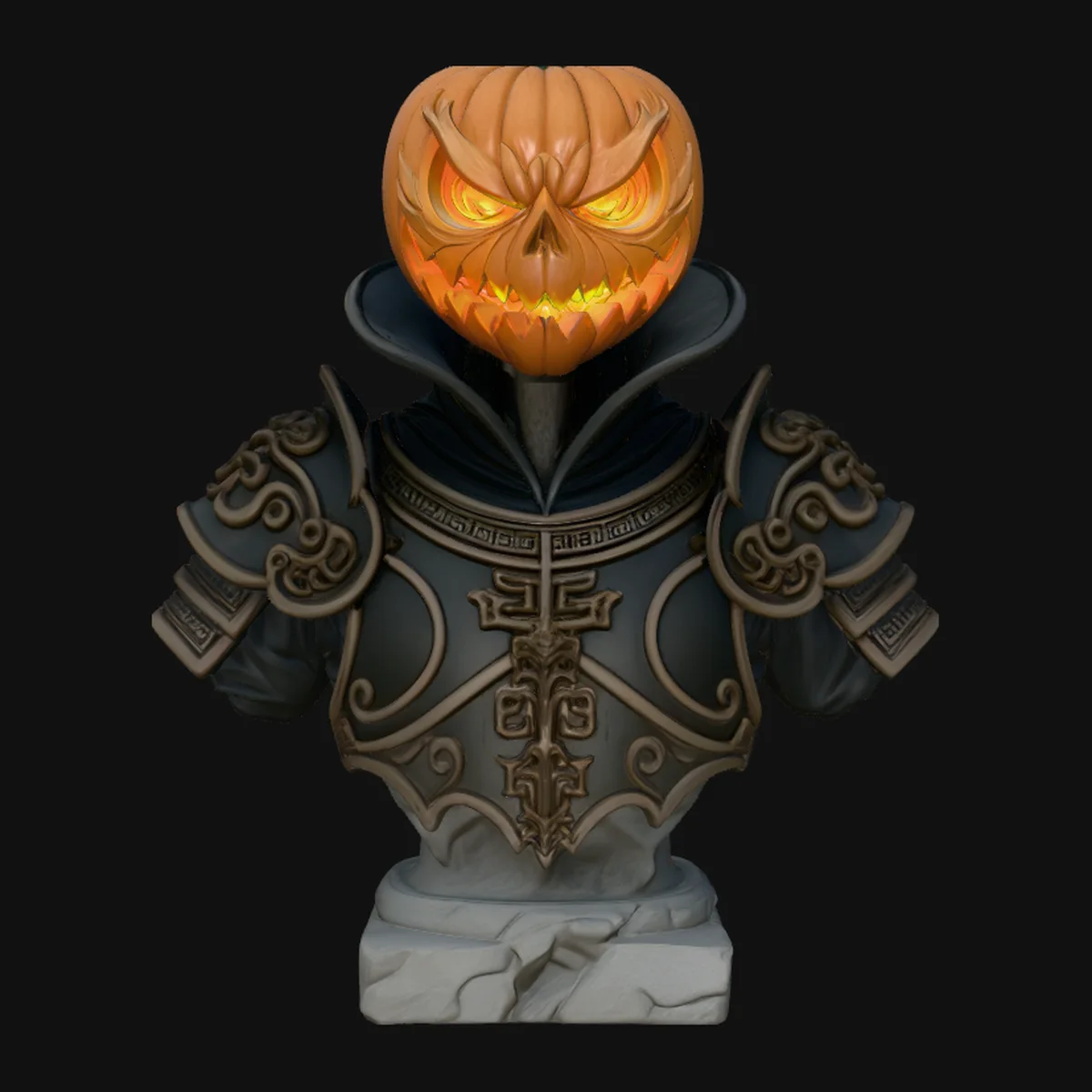 Pumpkin Head Knight Bust Statue Design 1