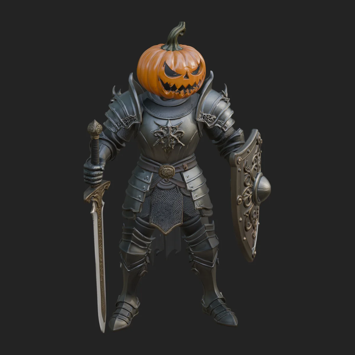 Pumpkin Headed Knight Statue Design 3