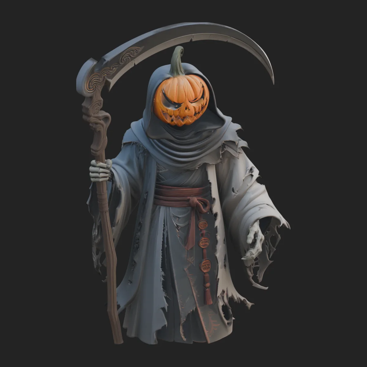 Pumpkin Headed Reaper Statue Design 1