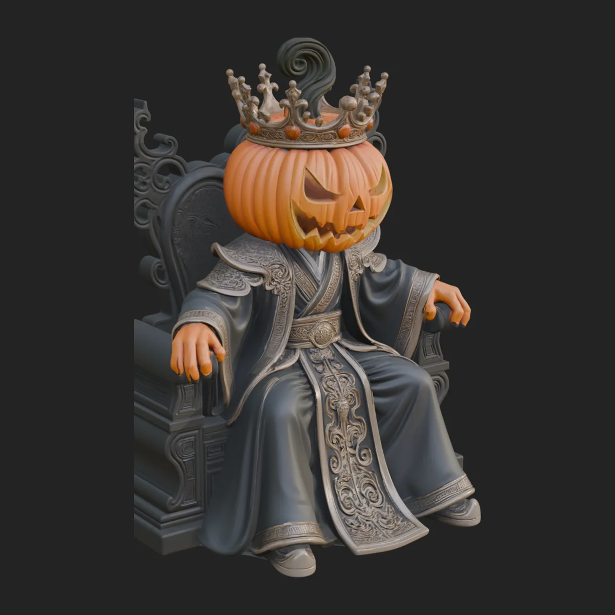Pumpkin King on Throne Statue Design 1