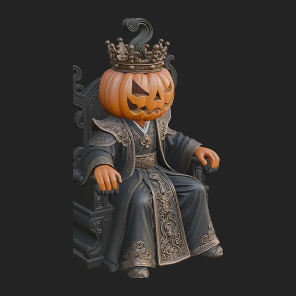 Pumpkin King on Throne Statue Design 2