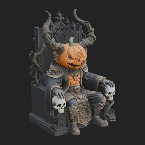Pumpkin King on Throne Statue Design 4