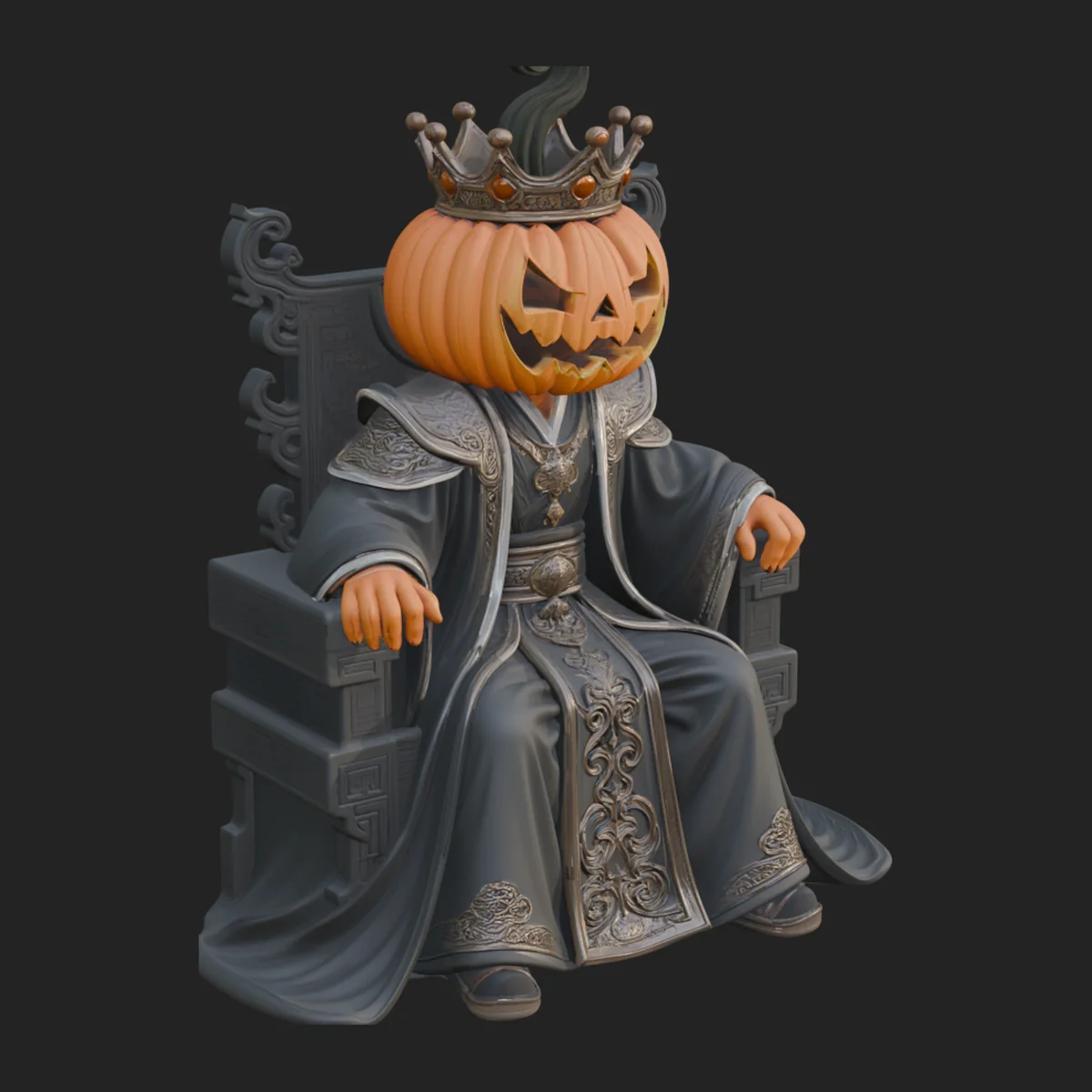 Pumpkin King on Throne Statue Design 5