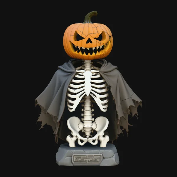 Pumpkin Skeleton Bust Statue Design 1