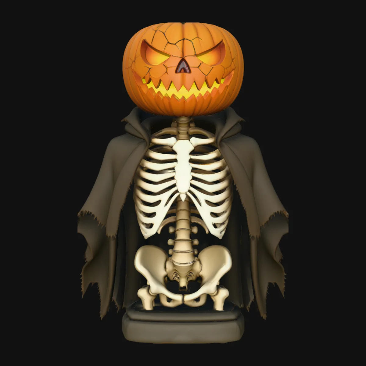 Pumpkin Skeleton Bust Statue Design 2