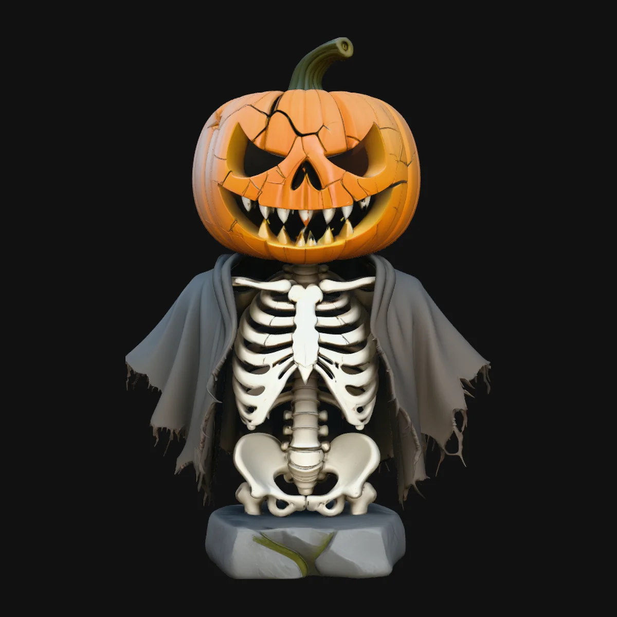Pumpkin Skeleton Bust Statue Design 3