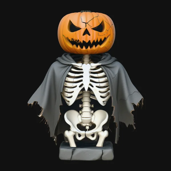 Pumpkin Skeleton Bust Statue Design 4