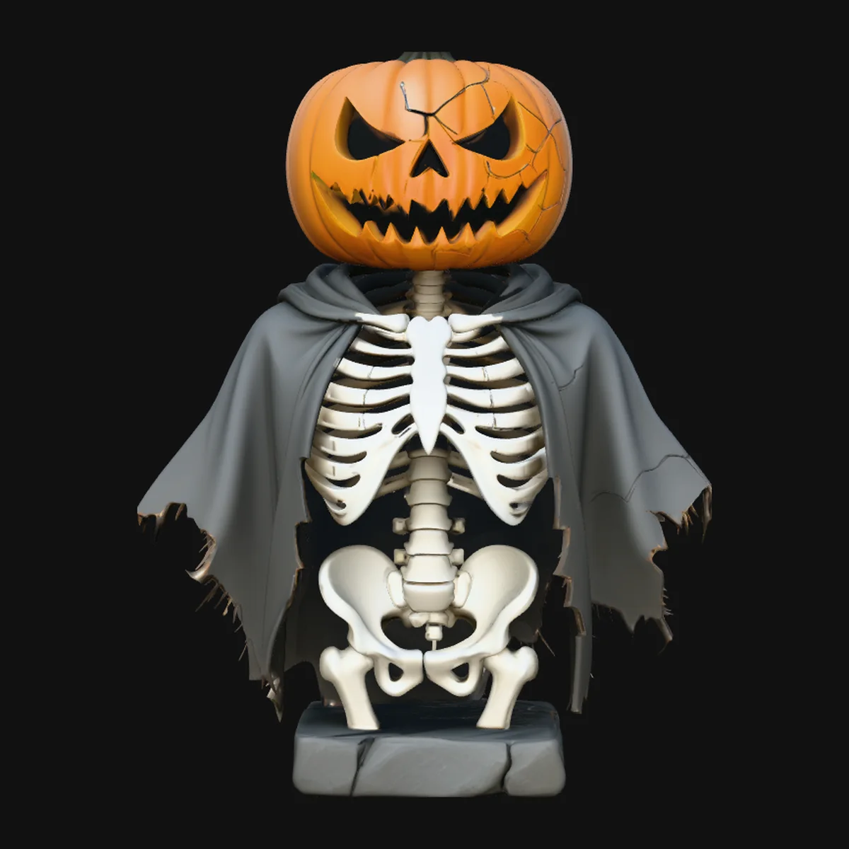 Pumpkin Skeleton Bust Statue Design 4