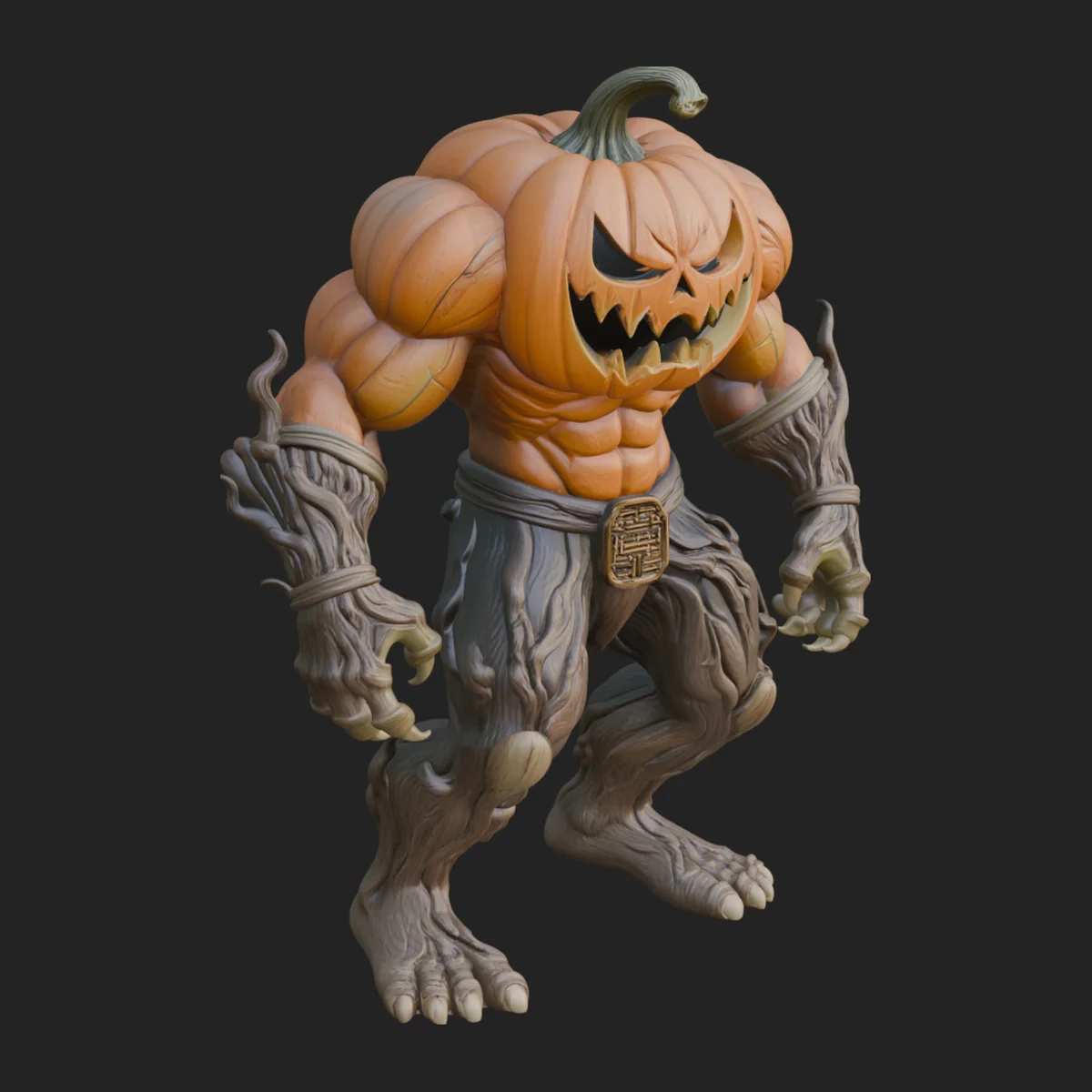 Pumpkin Tree Creature Statue Design 3