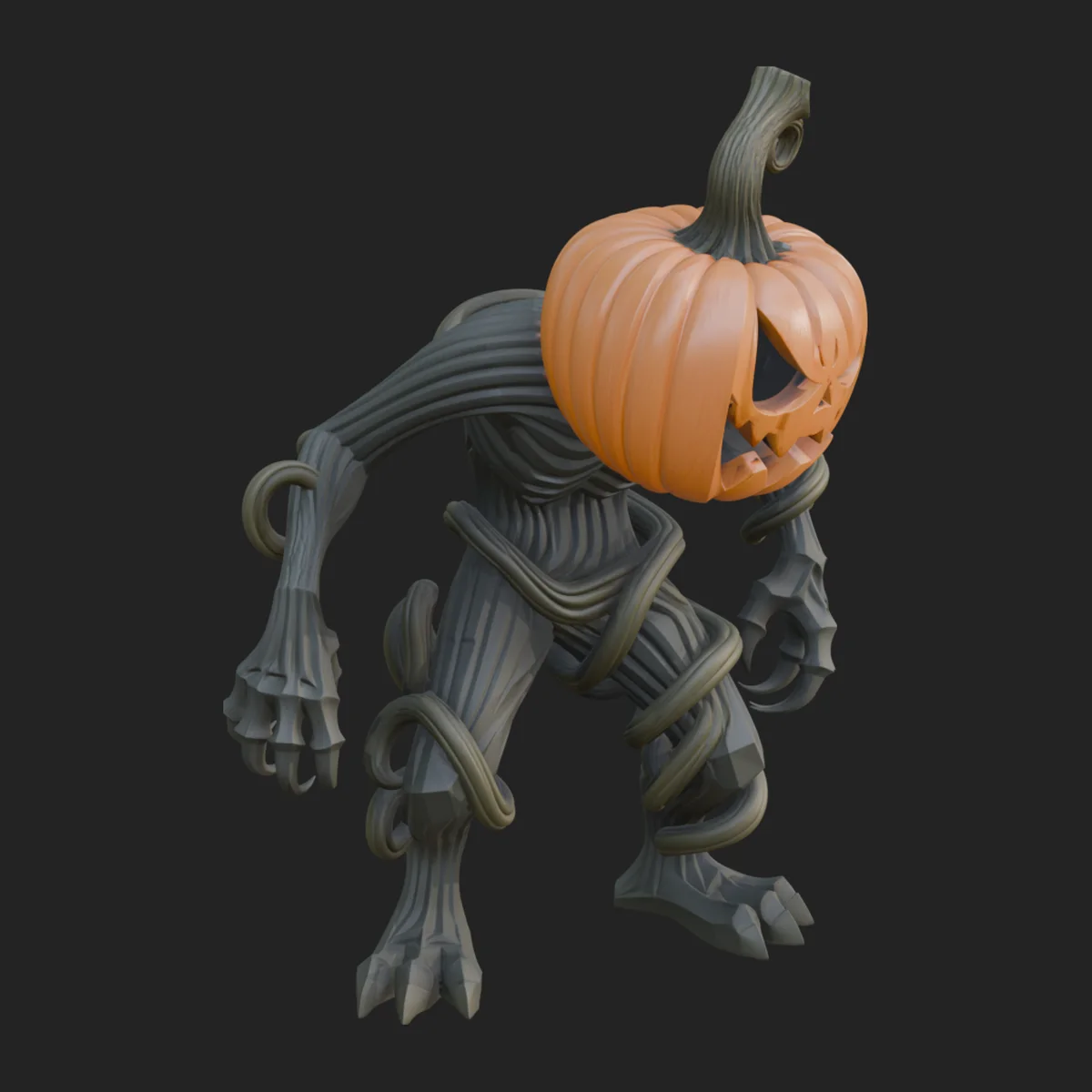 Pumpkin Tree Creature Statue Design 6