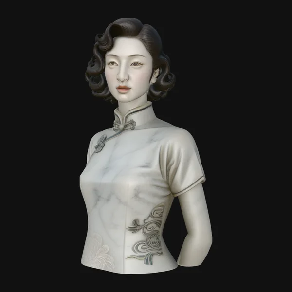 Qipao Lady Bust Statue Design 3