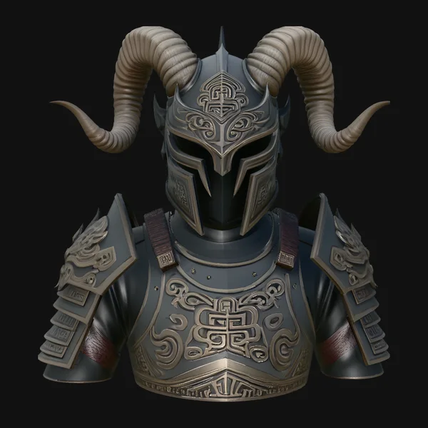 Ram Horn Helmet Armor Bust Statue Design 1