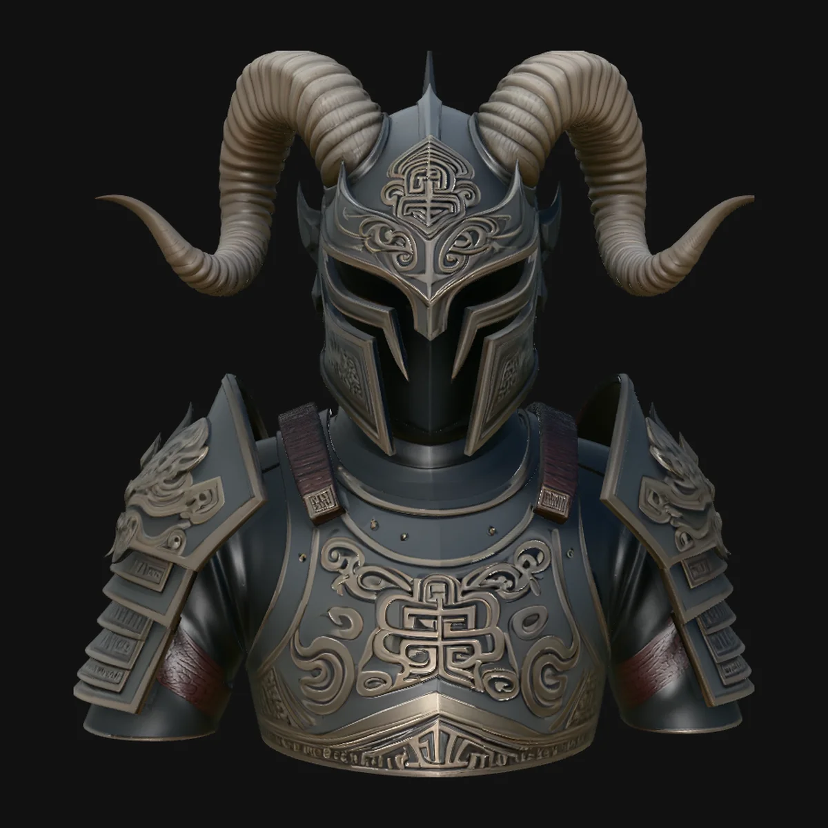 Ram Horn Helmet Armor Bust Statue Design 1