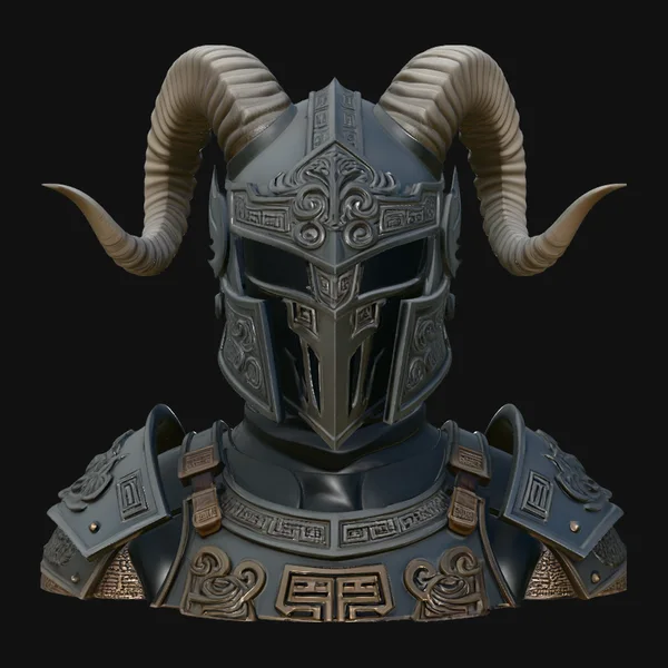 Ram Horn Helmet Armor Bust Statue Design 2