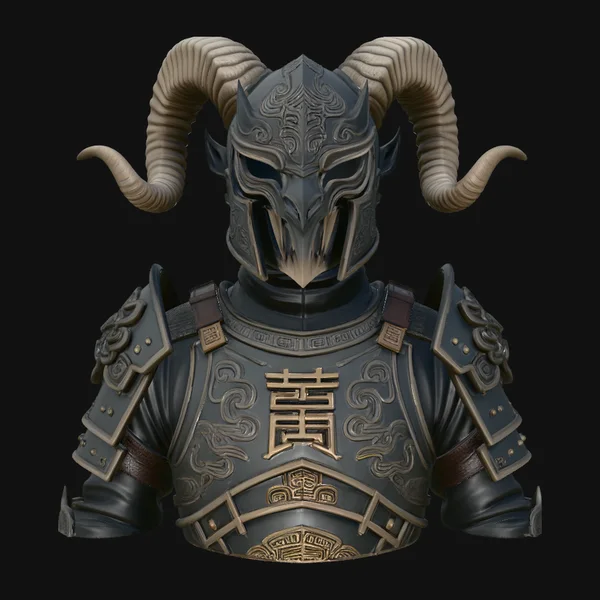 Ram Horn Helmet Armor Bust Statue Design 3