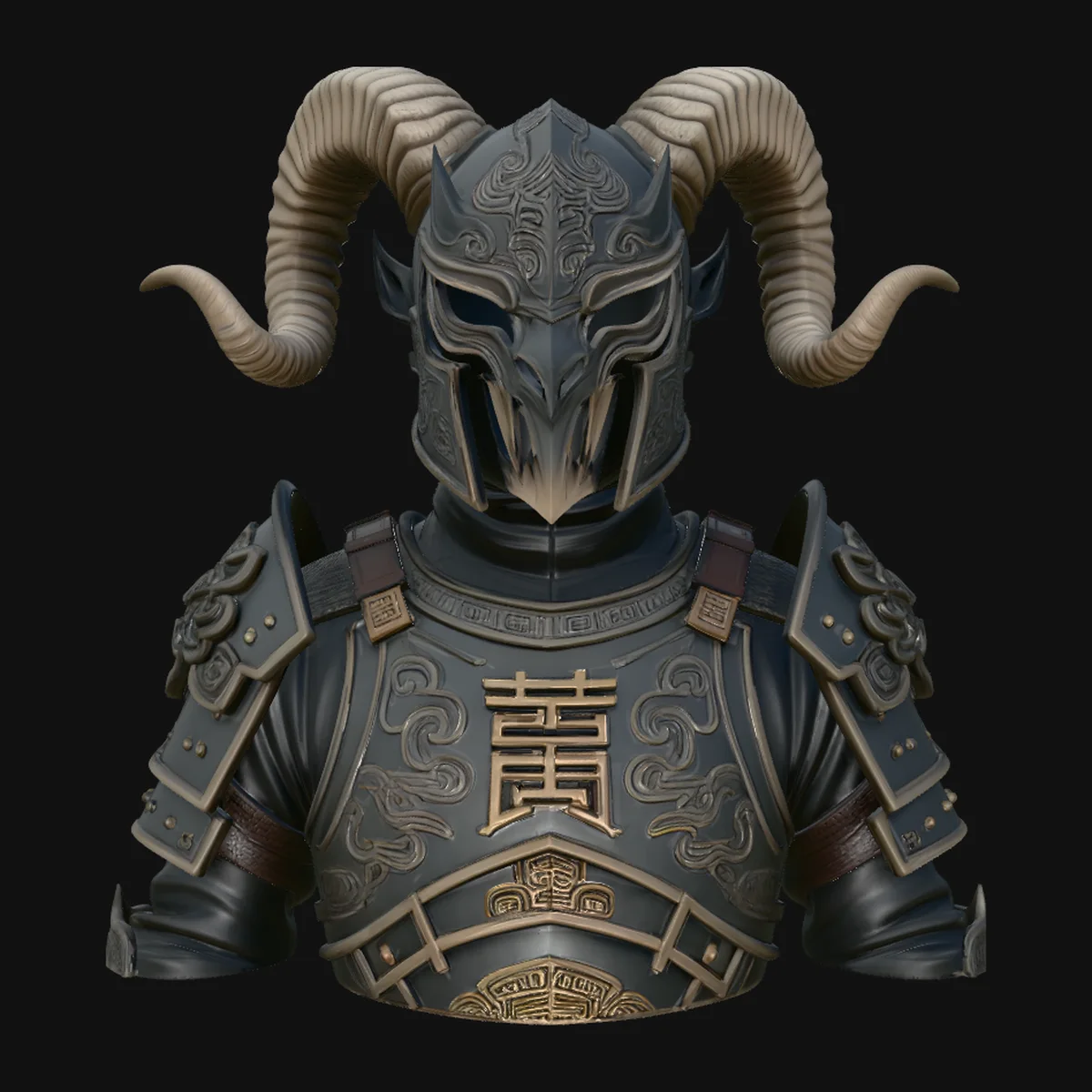 Ram Horn Helmet Armor Bust Statue Design 3