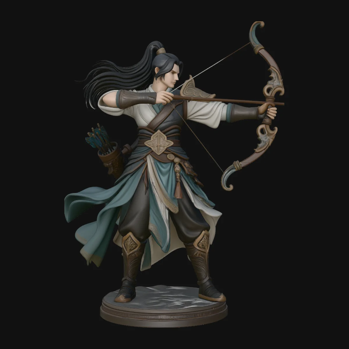 Robed Archer with Bow Statue Design 2