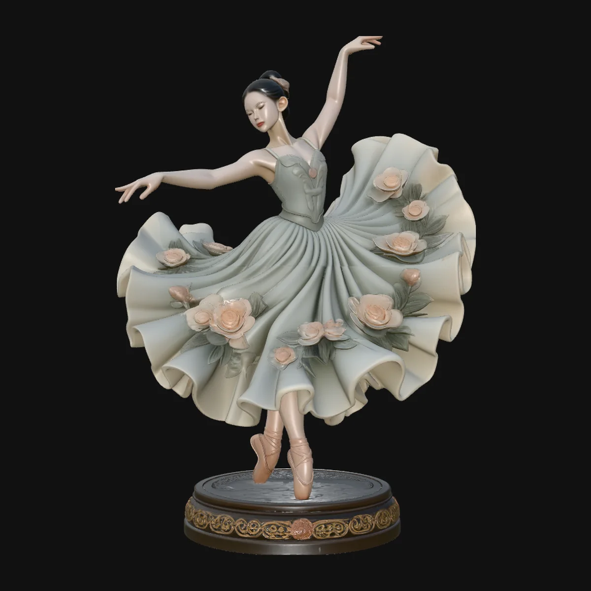 Rose Dress Ballerina Statue Design 4