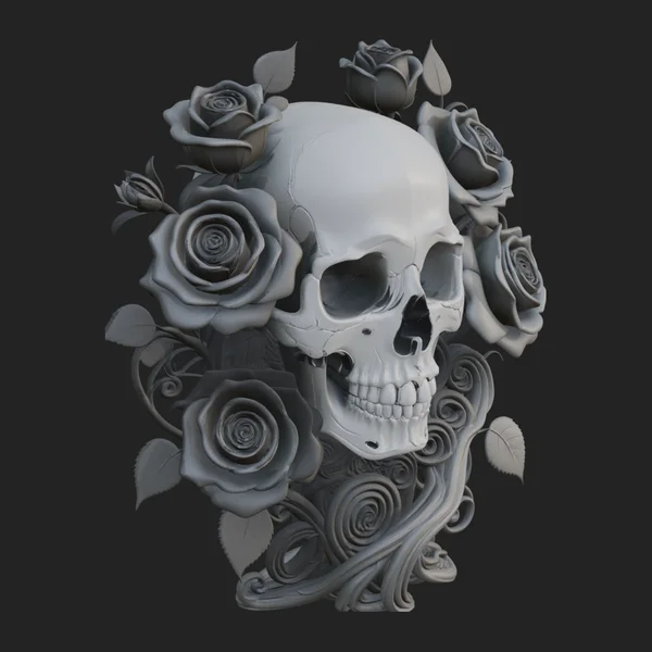 Rose Skull Relief Plaque Design 1