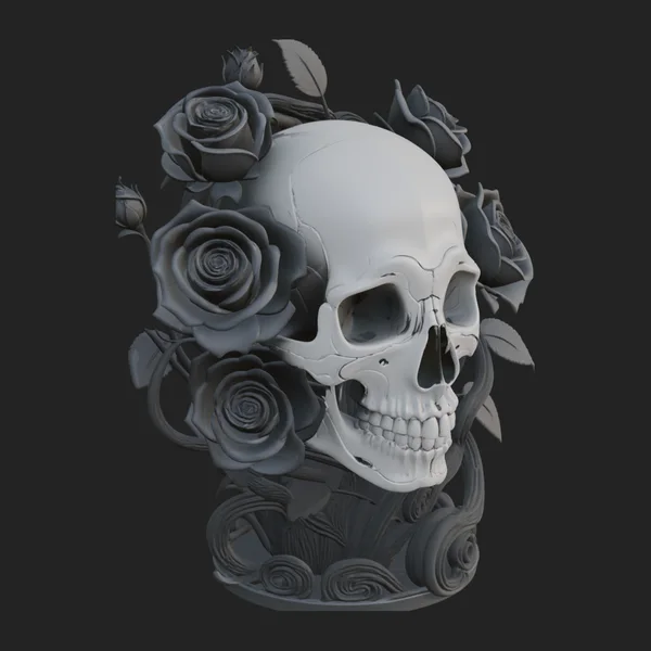 Rose Skull Relief Plaque Design 2