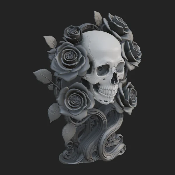 Rose Skull Relief Plaque Design 3