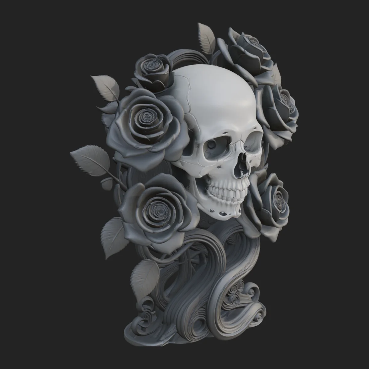 Rose Skull Relief Plaque Design 3