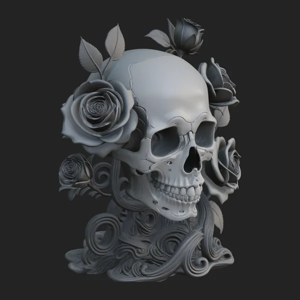 Rose Skull Relief Plaque Design 4