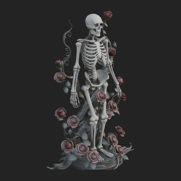 Rose Vine Skeleton Statue Design 1