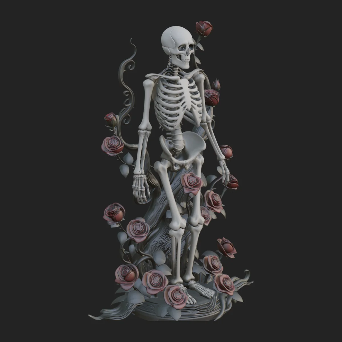 Rose Vine Skeleton Statue Design 1