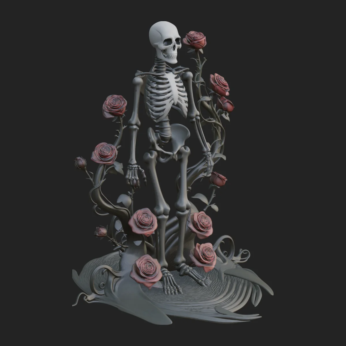 Rose Vine Skeleton Statue Design 2