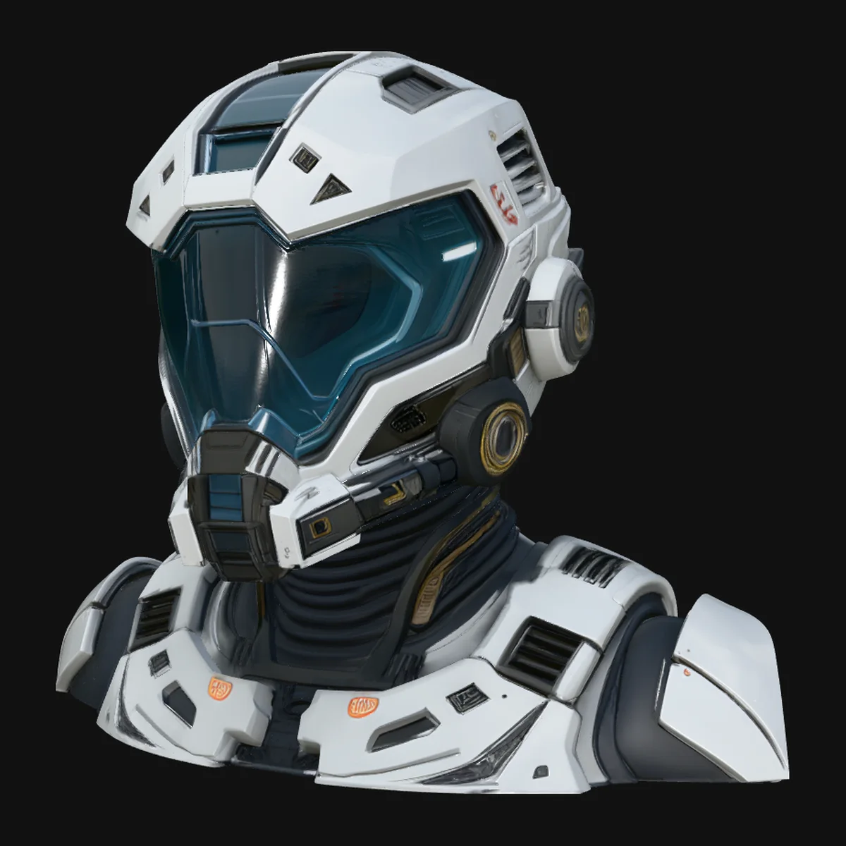 Sci-Fi Armor Helmet Bust Statue Design 3