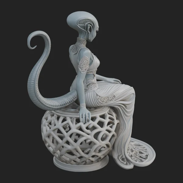 Seated Alien Woman Statue Design 1