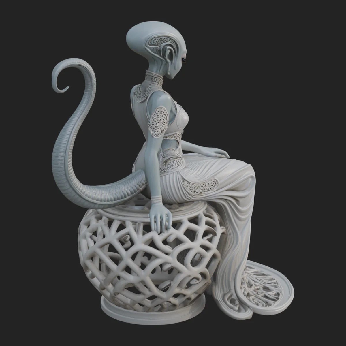 Seated Alien Woman Statue Design 1