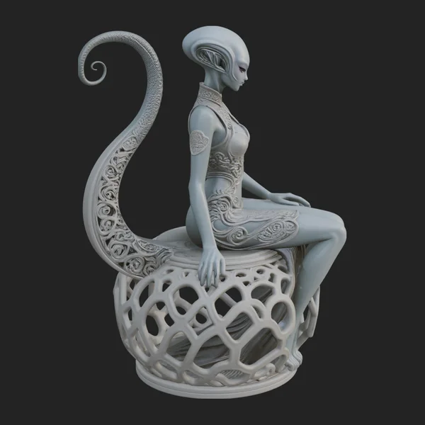 Seated Alien Woman Statue Design 3