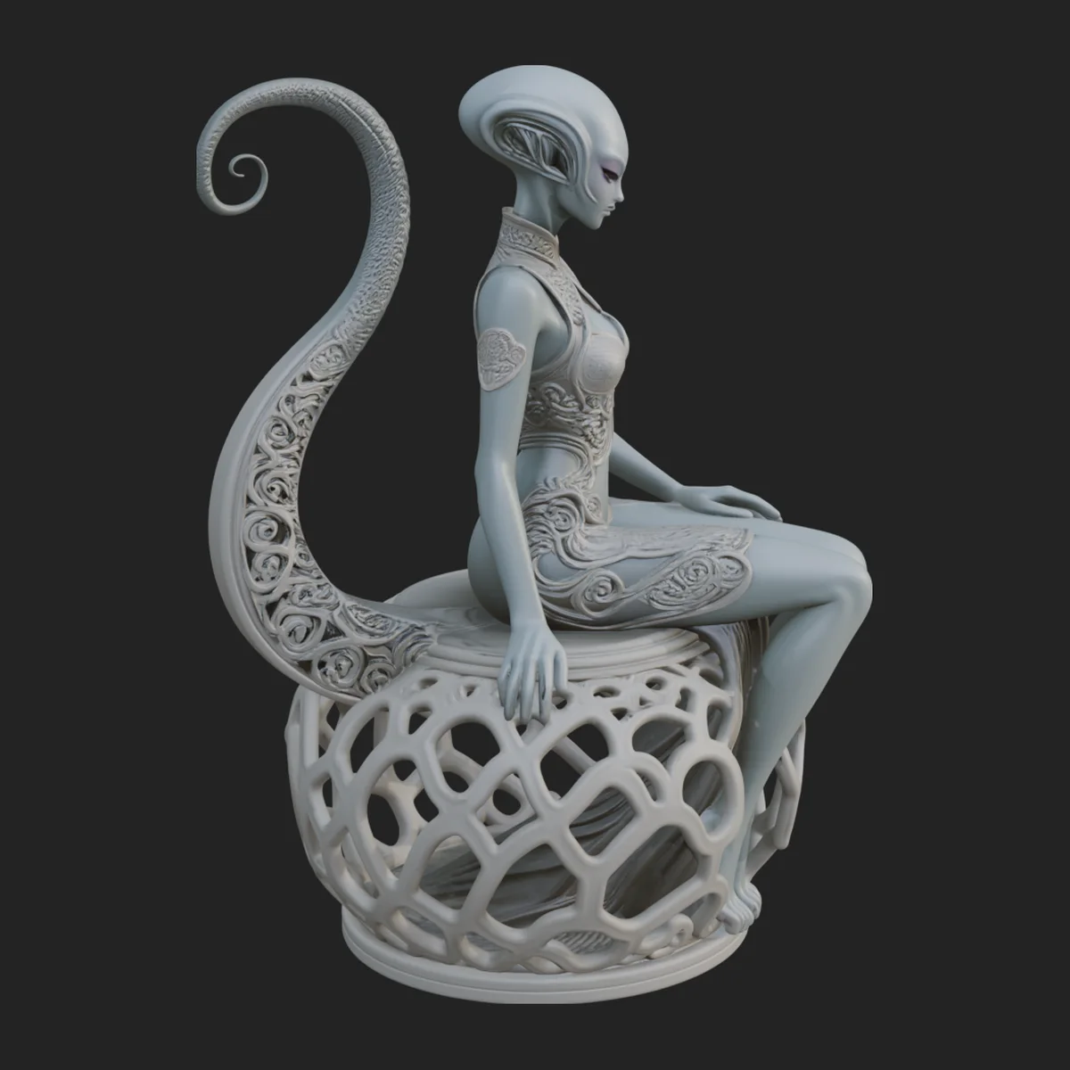 Seated Alien Woman Statue Design 3