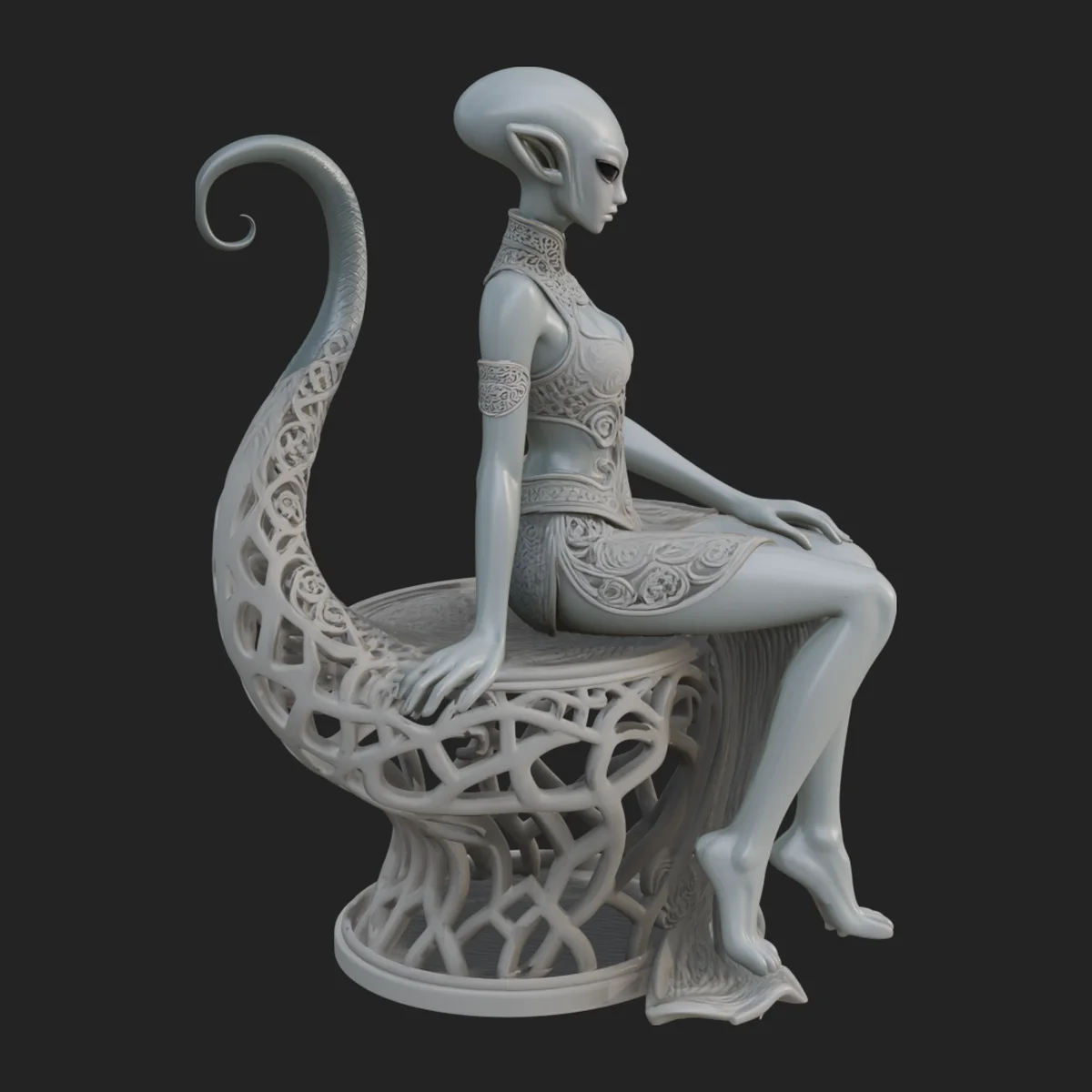 Seated Alien Woman Statue Design 4