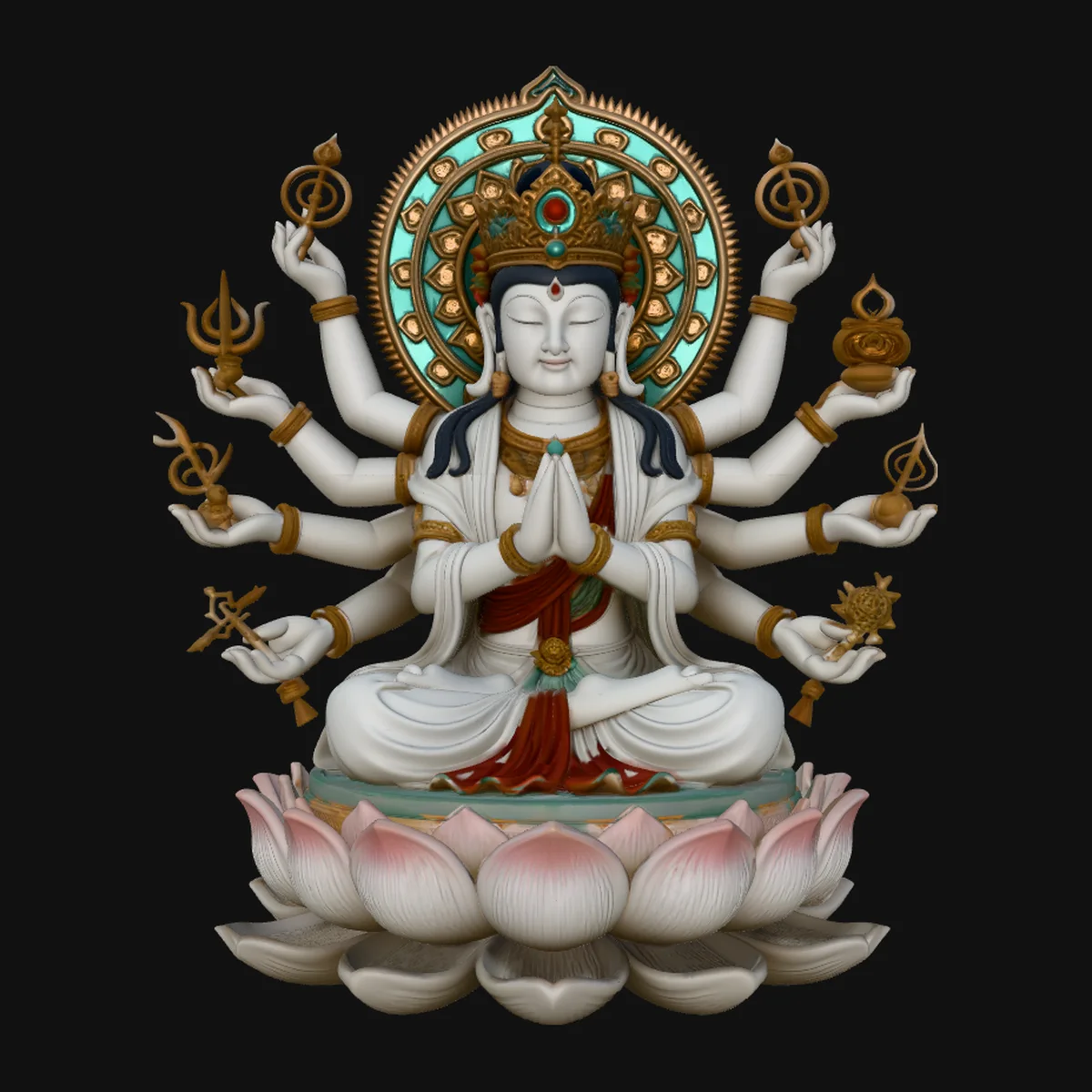 Seated Multi-Armed Guanyin Statue Design 1