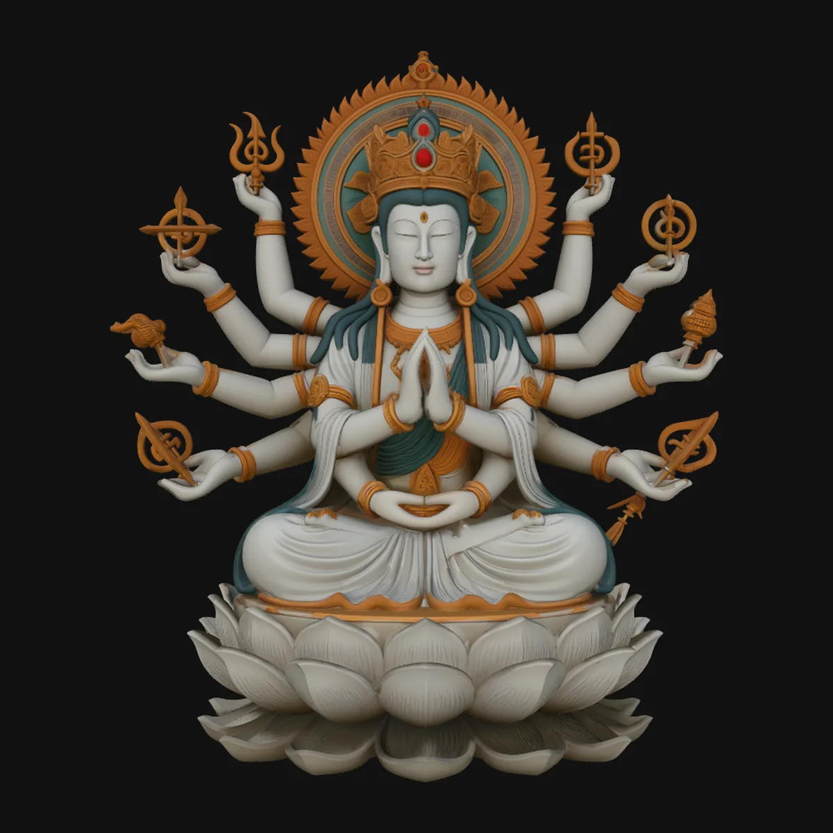 Seated Multi-Armed Guanyin Statue Design 2