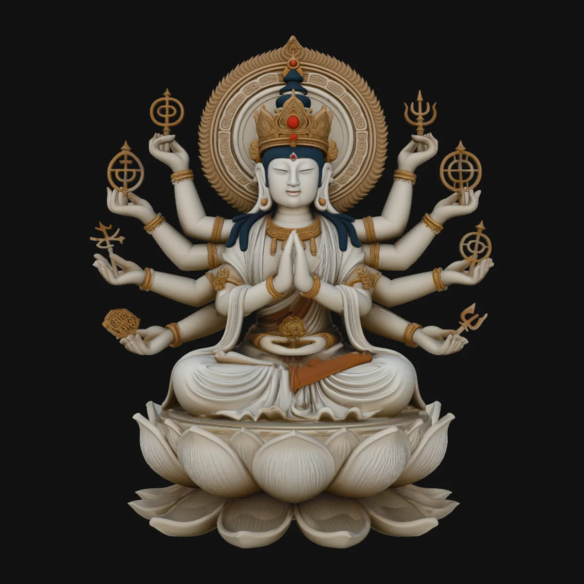 Seated Multi-Armed Guanyin Statue Design 3
