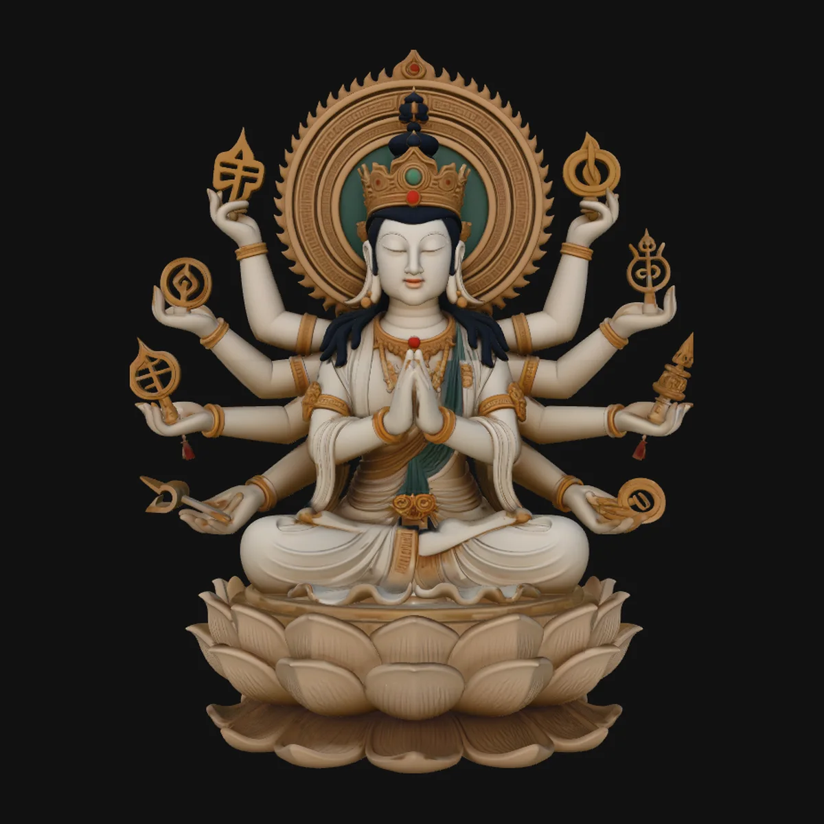 Seated Multi-Armed Guanyin Statue Design 4