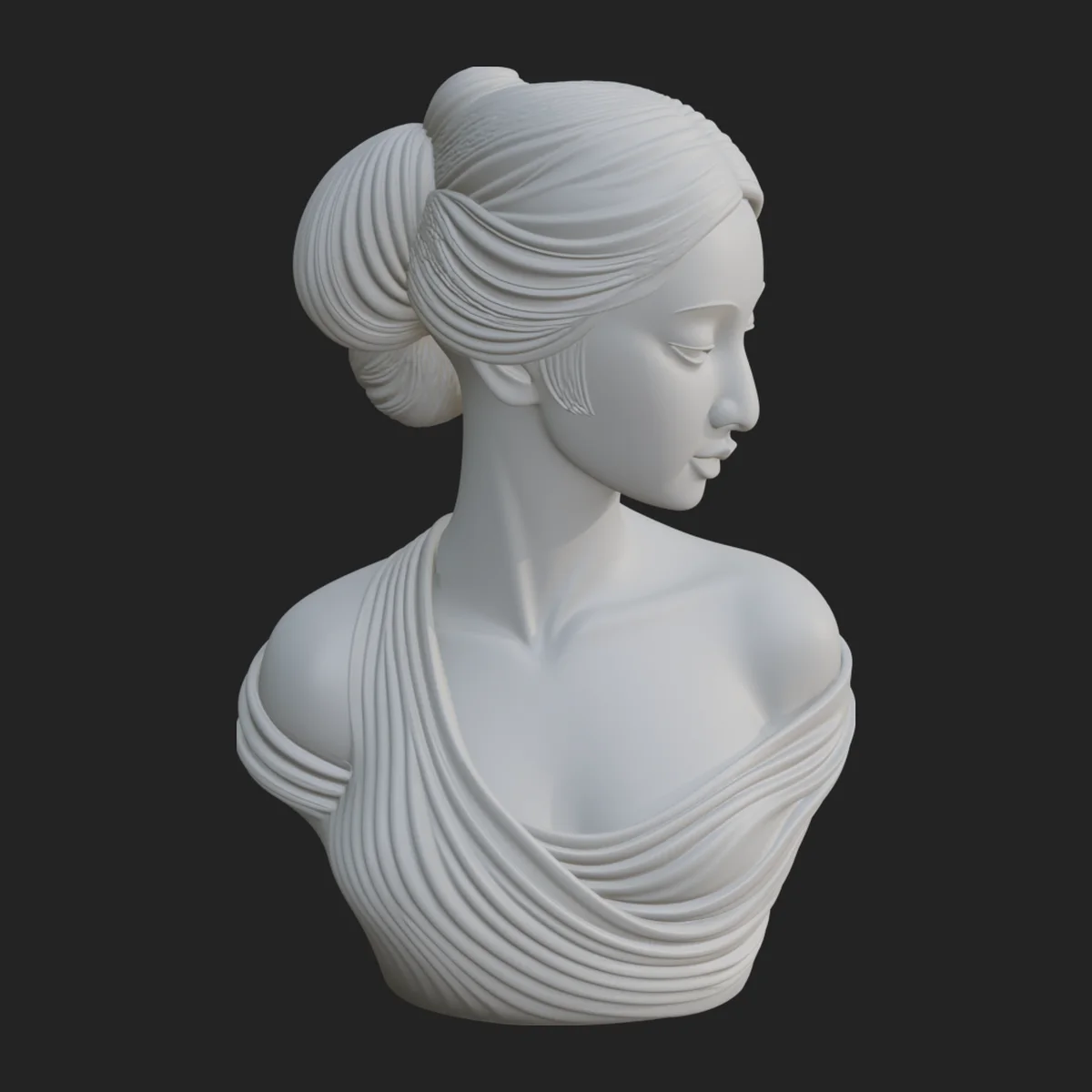 Serene Draped Woman Bust Statue Design 3