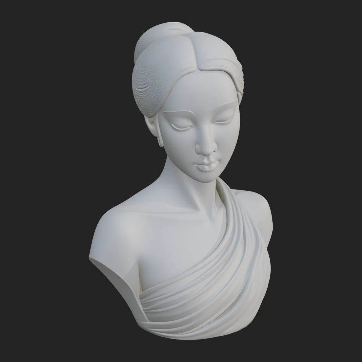 Serene Draped Woman Bust Statue Design 4