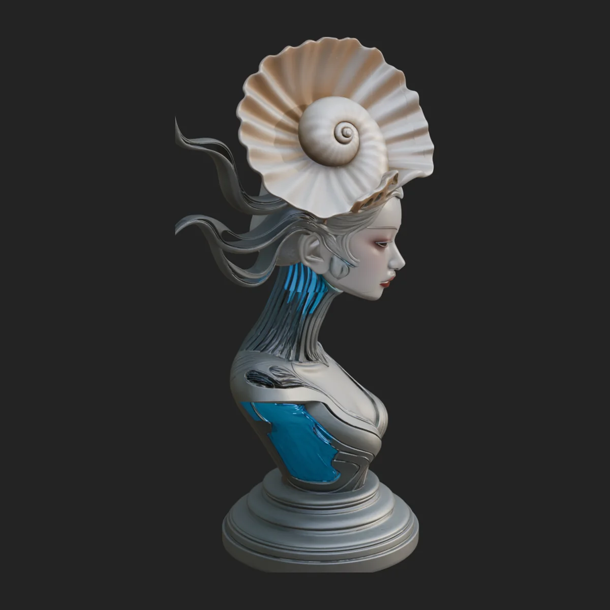 Shell Crown Woman Bust Statue Design 3